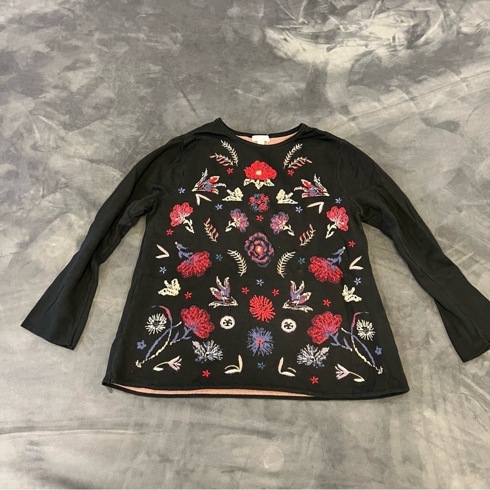 J. JILL Women's 100% Cotton Pullover Sweater Long Sleeve Floral Size MP